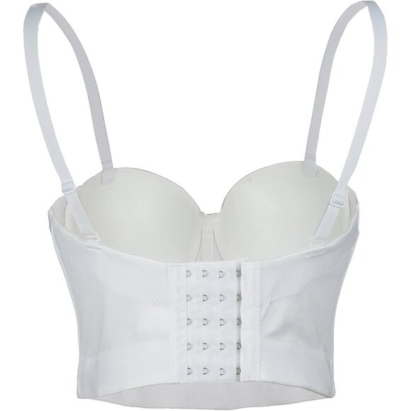 Women White 3D Floral Bustier Crop Top Sexy White Corset Top by Ellacci - Picture 3 of 7